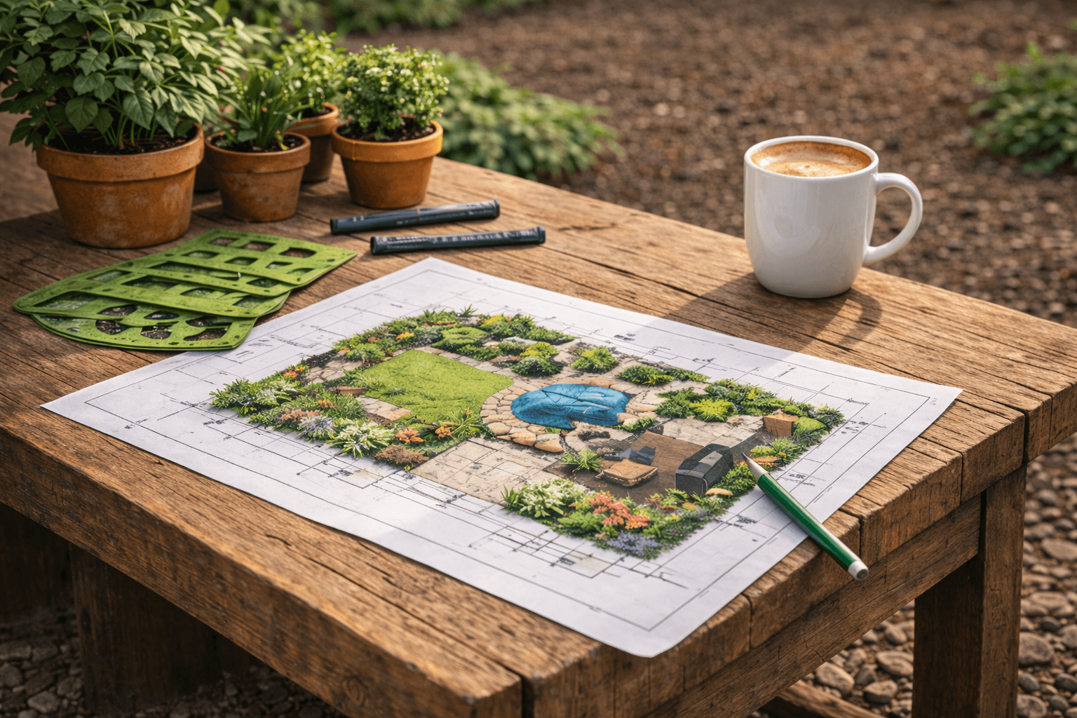 tuin aanleg teken tafel Hoveniersbedrijf Borink